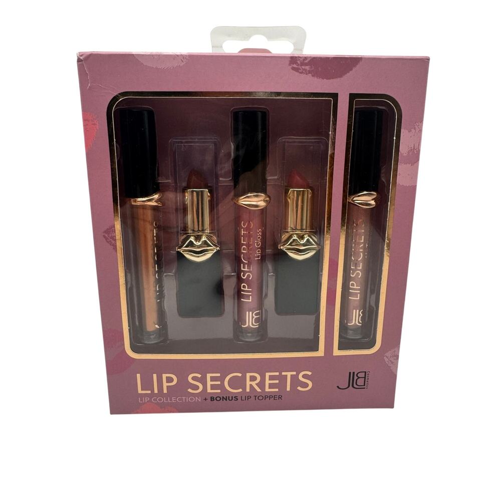 JLB Cosmetics Lip Secrets Lip Collection+Bonus Lip Topper Pink Box - New In Box